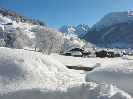 Der winterliche Ausblick vom Haus beim Ahorn in Klosters.